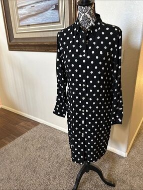 Lauren Ralph Lauren Black and White Polka Dot Silk Shirt Dress